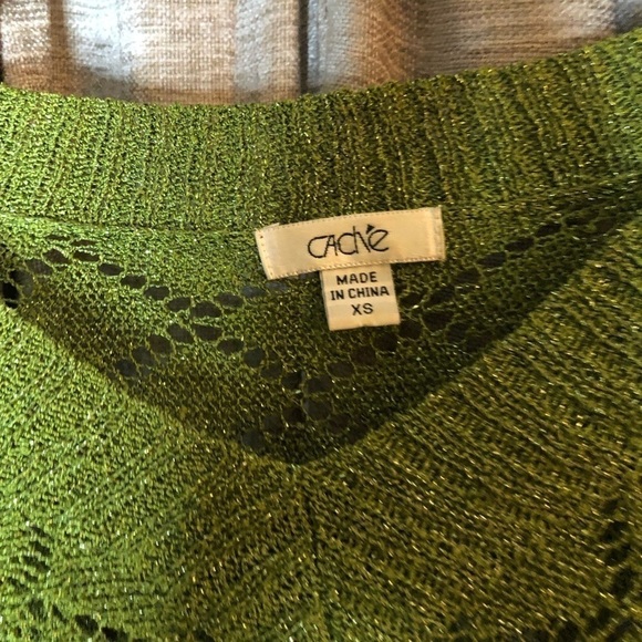 Cache Green Metallic Dolman Sleeve Open Crochet Knit Banded Bottom Top Size XS - Picture 4 of 10
